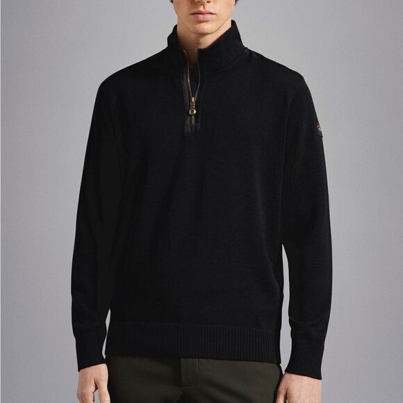 New Paul & Shark Yachting Black Iconic Quarter Zip Wool Sweater Mens 2X Tall - Picture 1 of 8